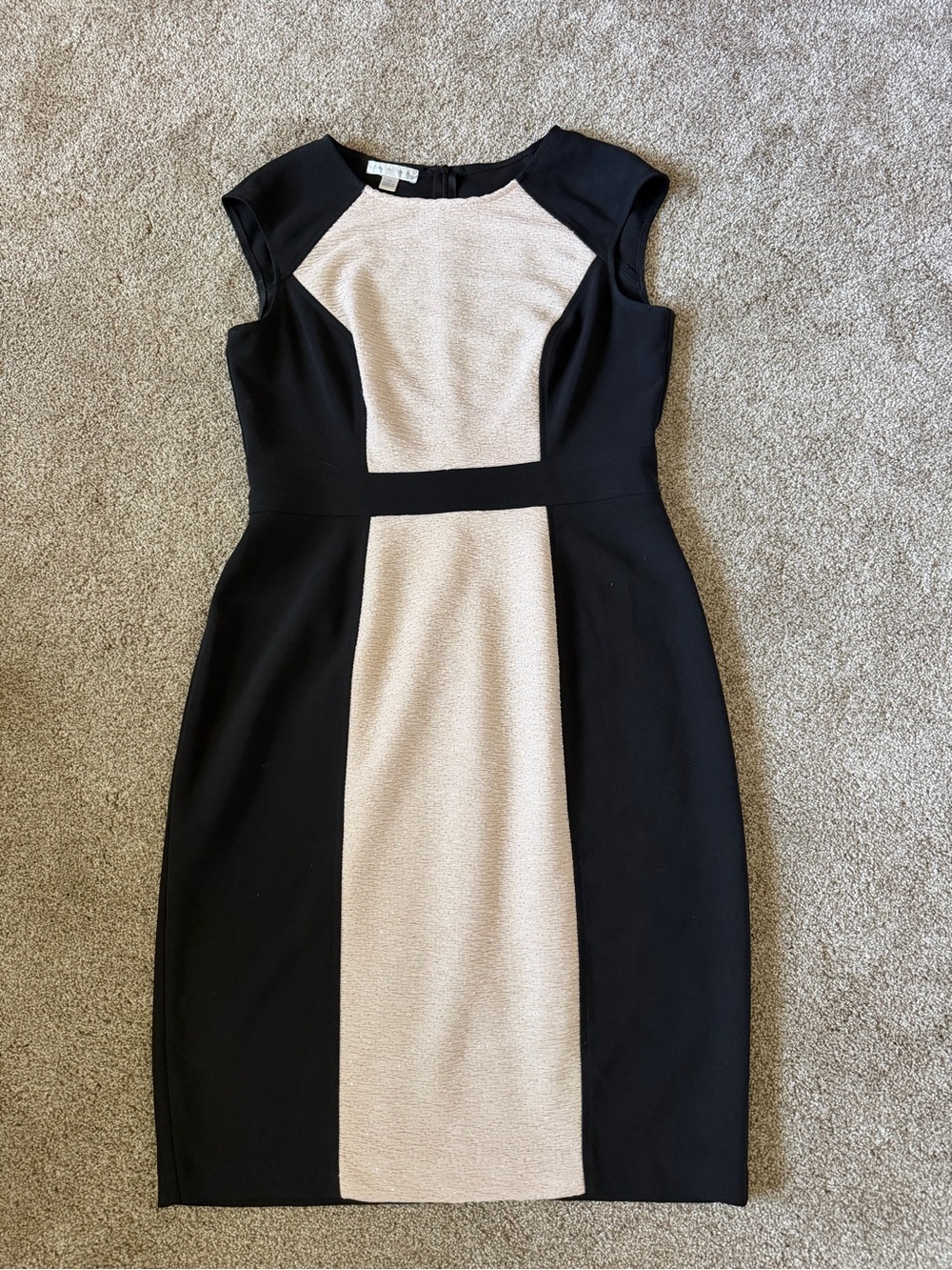 London Times Black and Cream Colorblock Midi Dress